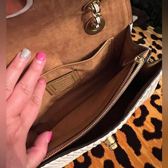 COACH Parker White/Cream Handbag with Quilting & Gold Rivets Shoulder Crossbody - Picture 12 of 16